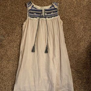 Tan/White Striped Mid Dress Size 4
